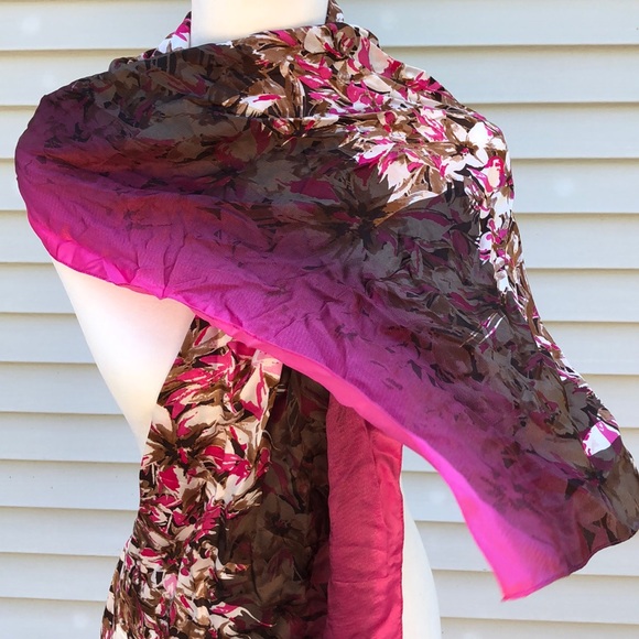Cynthia rowley pink/brown 100% silk scarf - Picture 2 of 3